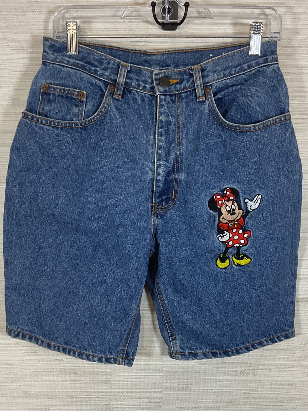 Vintage Mickey Inc Disney Minnie Mouse Patch Denim Jean Long Shorts Medium